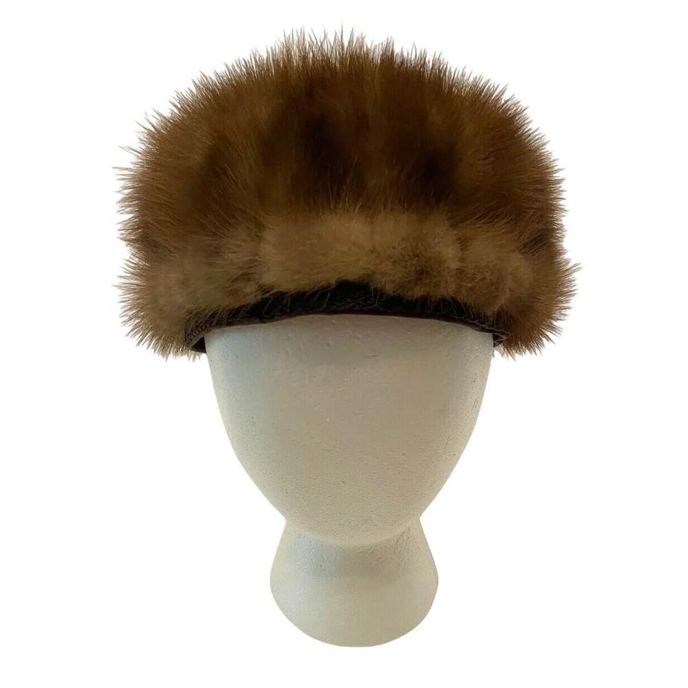 Vintage Womens Round‎ Pillbox Style Hat One Size Brown Mink Braided Satin Band - Picture 5 of 9